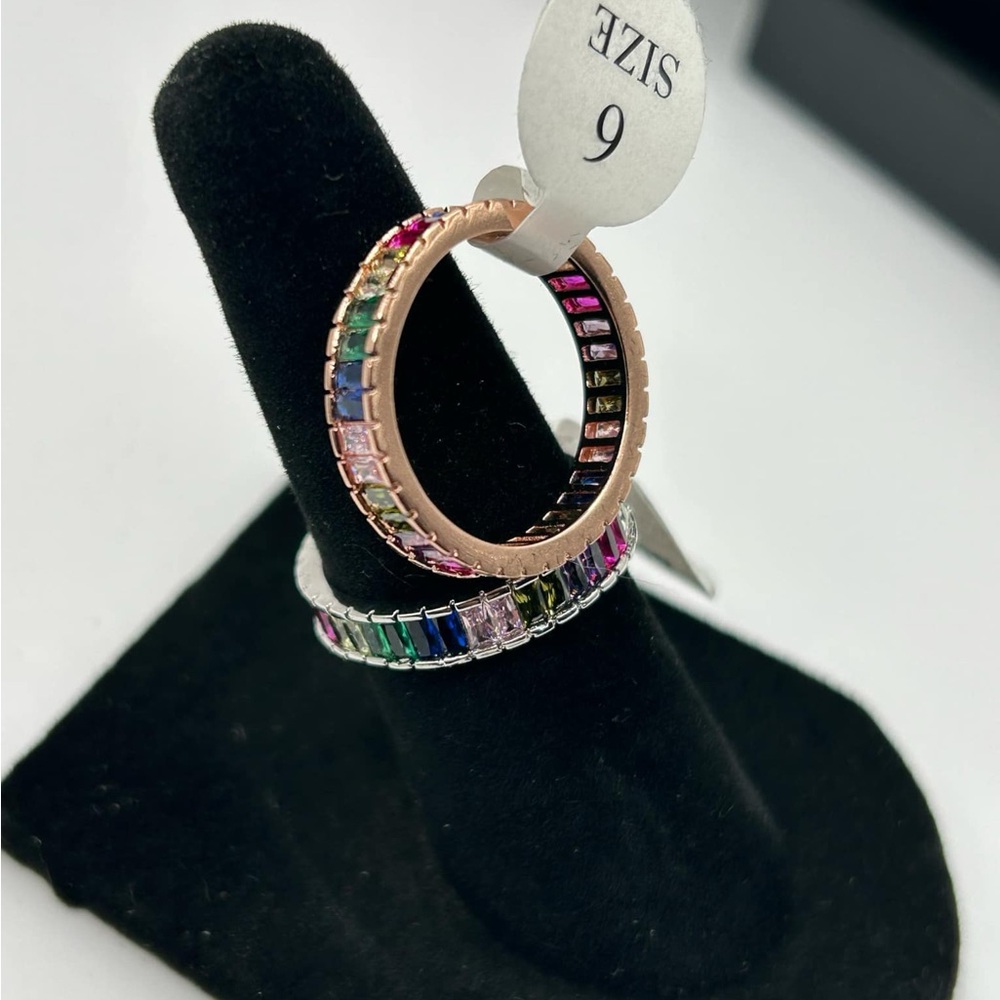 Eternity Rainbow Ring 18K Rose Gold, Gold or Silver  Plated Emerald